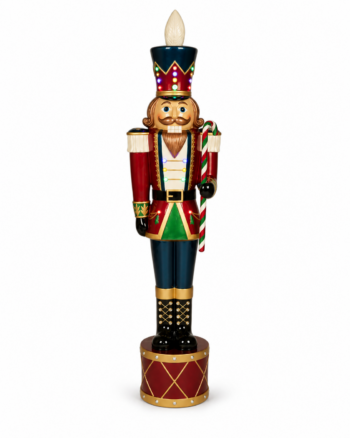 Light-Up Christmas Nutcracker on Drum Statue – 152cm
