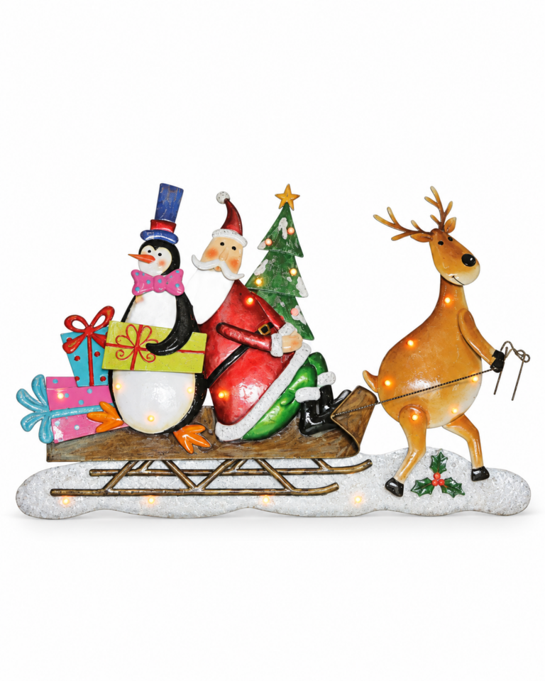 Reindeer Pulling Santa’s Sleigh Metal Christmas Decoration – 116cm