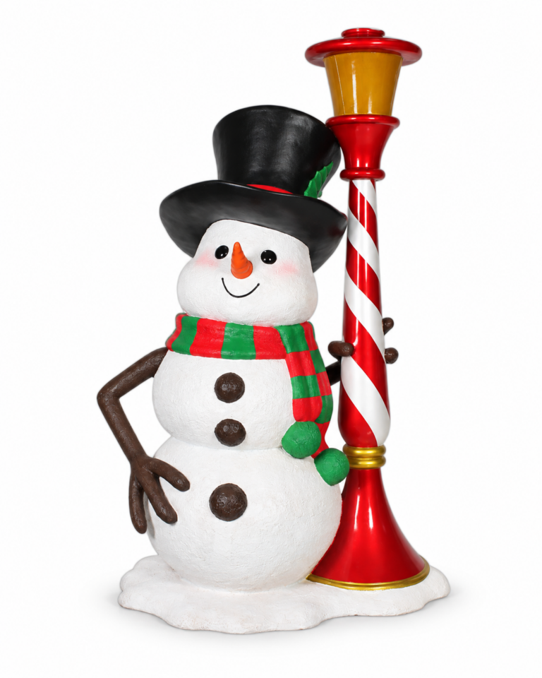 Christmas Snowman with Candy Cane Lamp Post Statue – 6ft