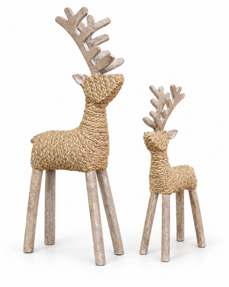 Rope-Effect Christmas Stag Ornaments – Set of 2