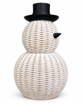 White Wicker-Effect Snowman with Black Top Hat – 29cm