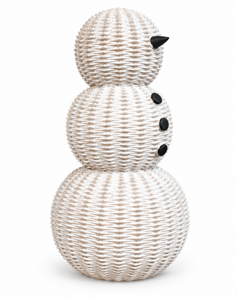 White Wicker-Effect Snowman Ornament with Black Buttons – 36cm