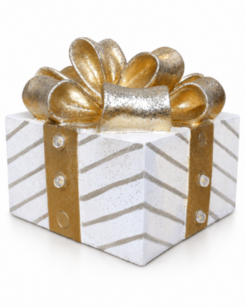 White & Gold Light-Up Christmas Present Decoration – 20cm