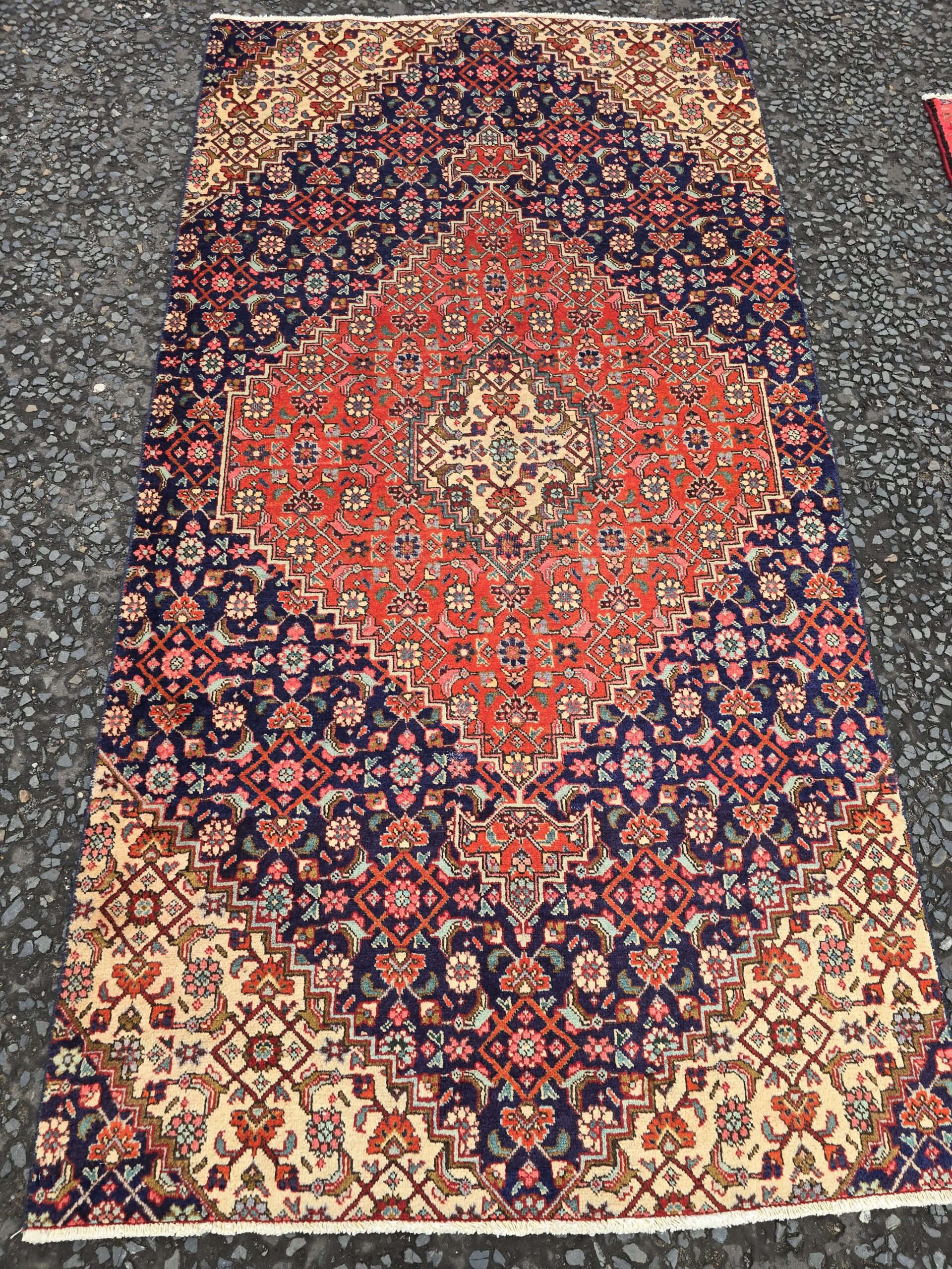 Burnt Orange and Blue Hand Woven Bijar Medallion Rug – JRJ04
