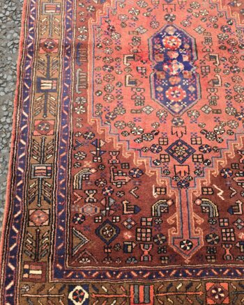 Terracotta Persian Hamadan Hand Woven Medallion Wool Rug – JRJ11