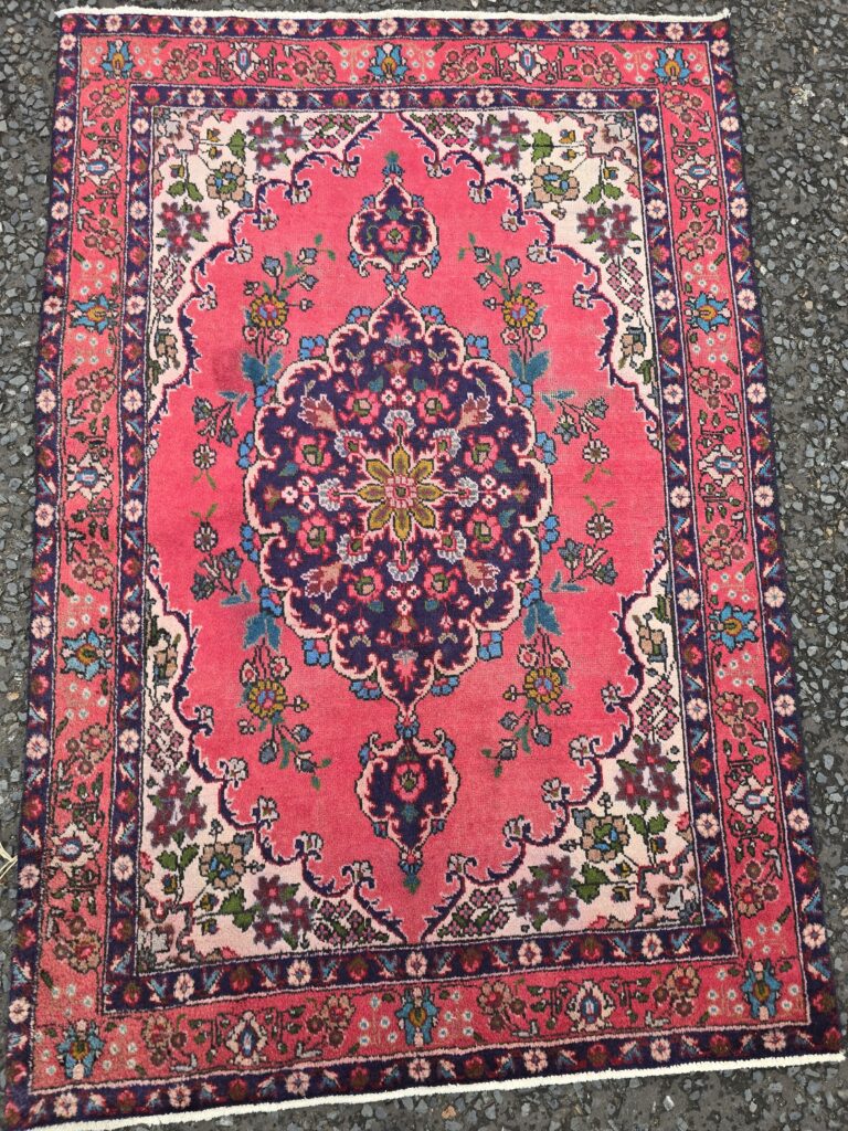Vintage Handwoven Persian Tabriz Rug with Red Ground - JRJ13