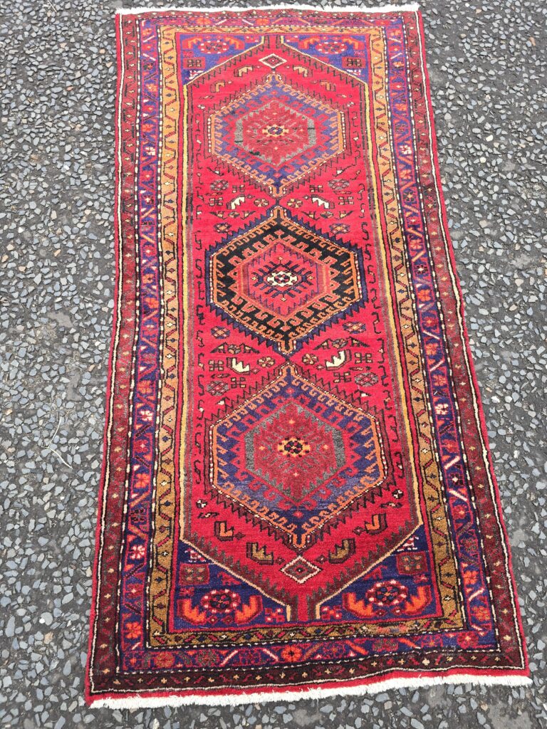 Persian Hamadan Treble Medallion Hand Woven Wool Runner Rug - JRJ28