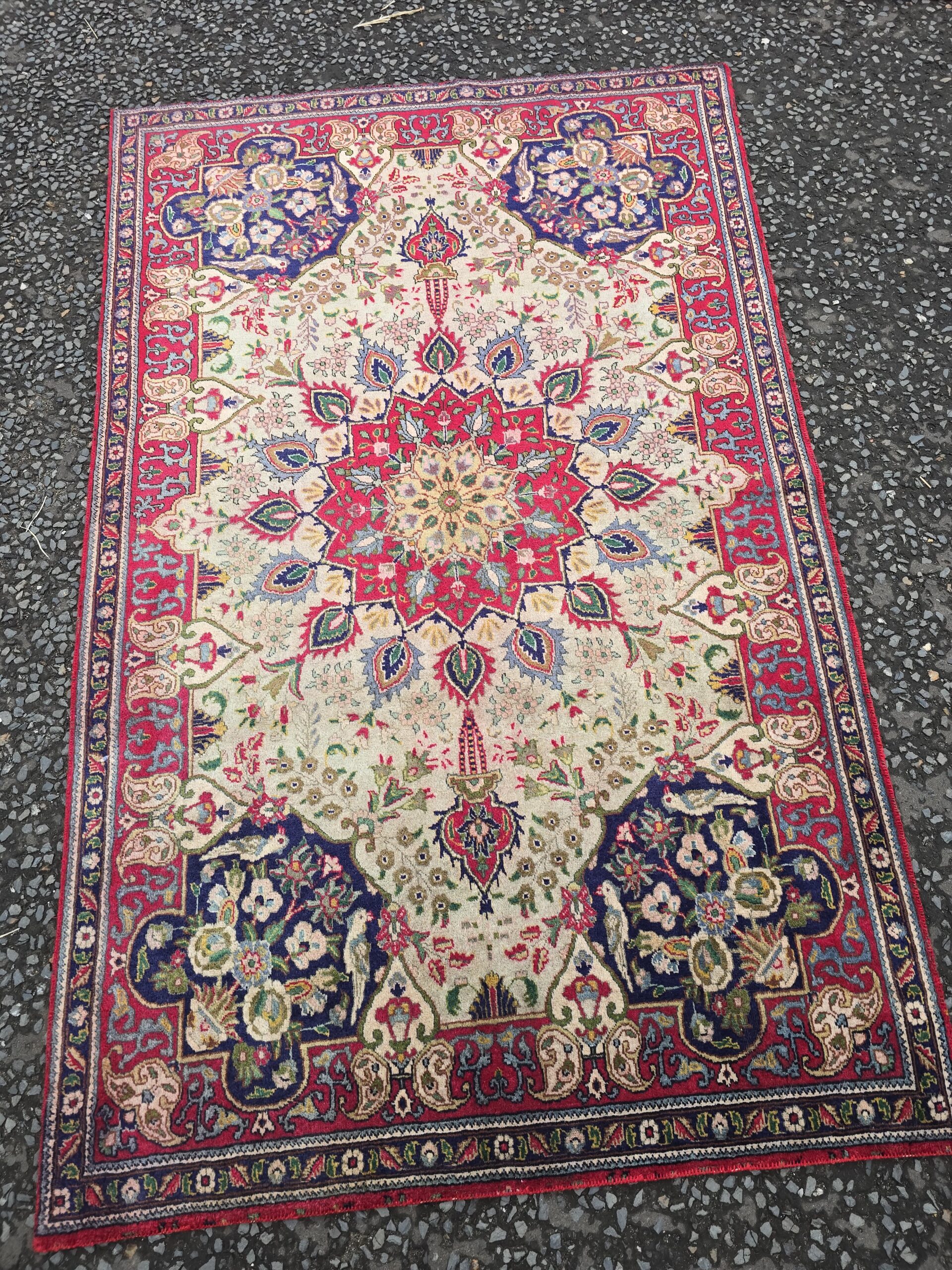 Handwoven Persian Kashan Style Cream Ground Shah Abbas Medallion Rug – JRJ29