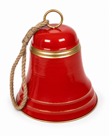 Red & Gold Hanging Christmas Bell with Rope – 34cm