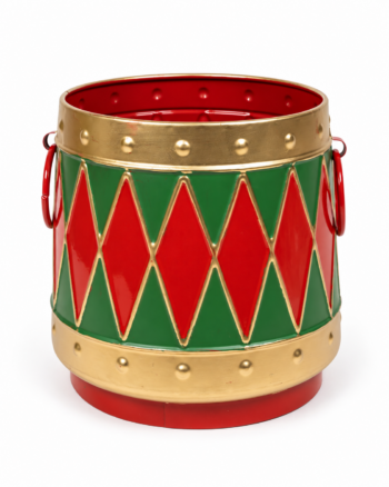 Large Christmas Drum Plant Pot Holder – Red, Green & Gold