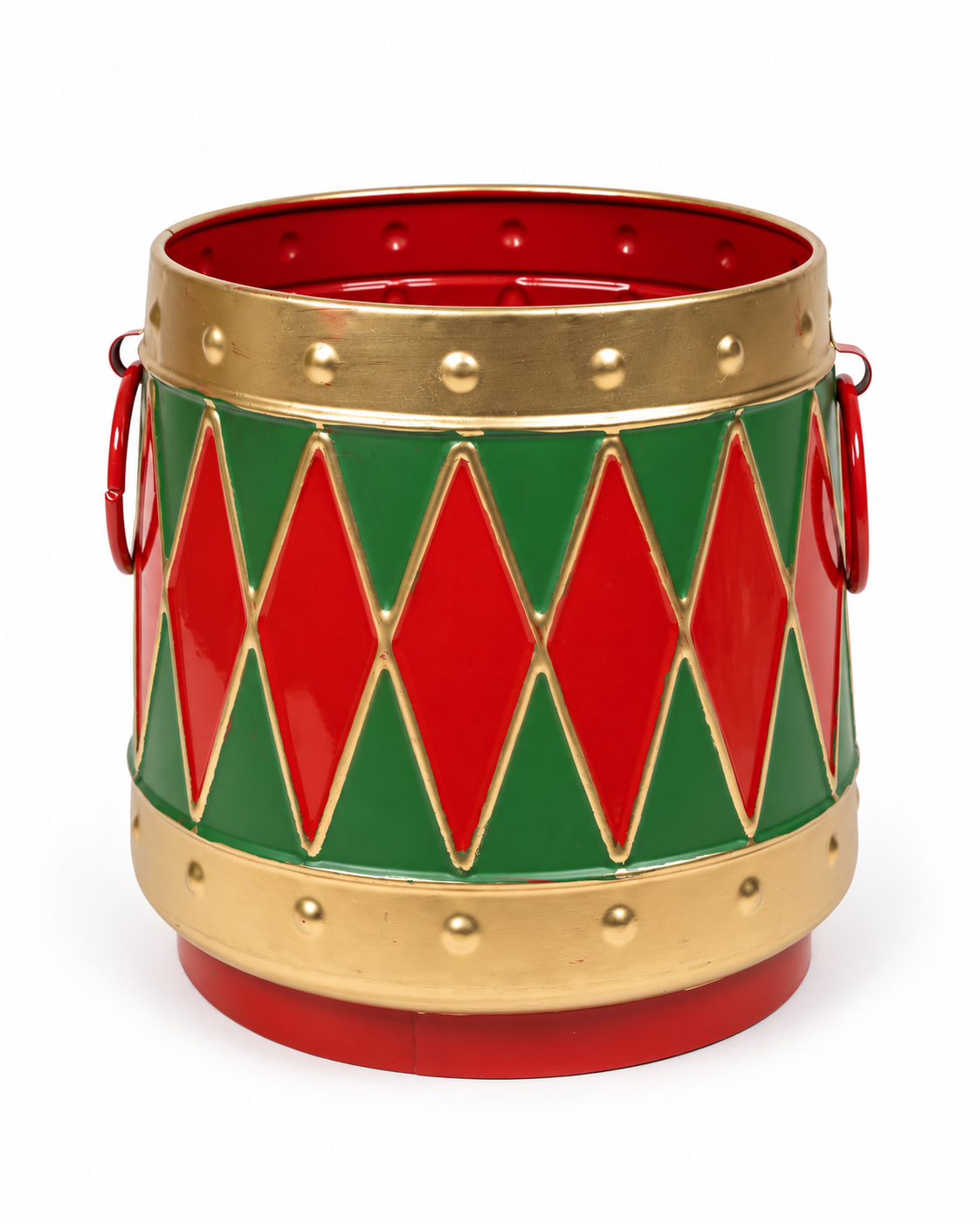 Large Christmas Drum Plant Pot Holder – Red, Green & Gold