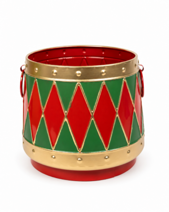 Medium Christmas Drum Plant Pot Holder – Red, Green & Gold