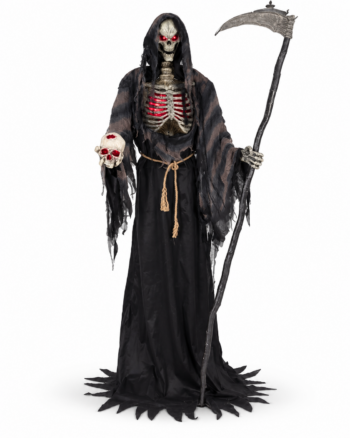 Animated Grim Reaper Halloween Prop Holding Skull