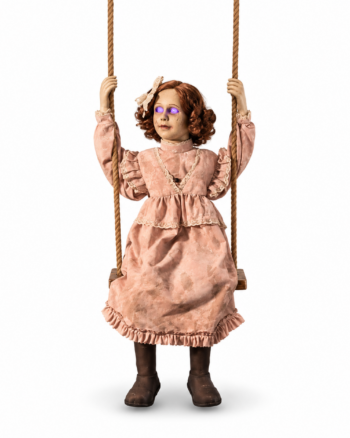 Animated Halloween Dolly Girl on Swing with Lights Animatronic Prop