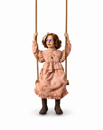 Animated Halloween Dolly Girl on Swing with Lights Animatronic Prop