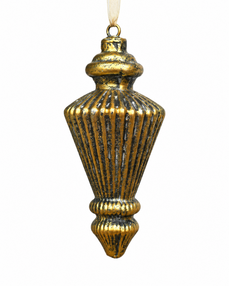 Ribbed Gold Christmas Finial Ornament – 14cm