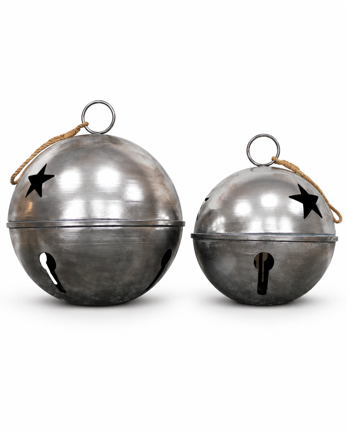 Silver Star-Cutout Christmas Bell Decorations – Pair