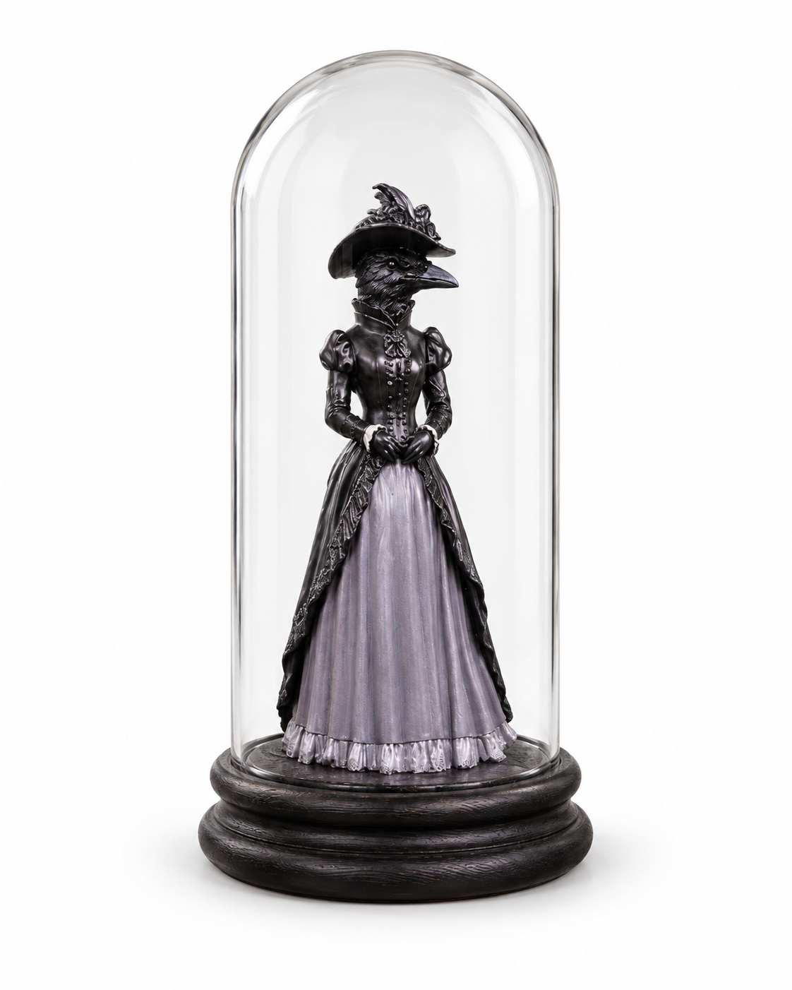 Crow Lady Figurine in Tall Glass Display Dome