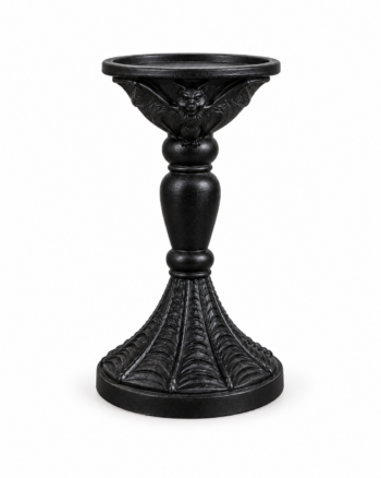 Gothic Bat Pillar Candle Holder in Matte Black Finish