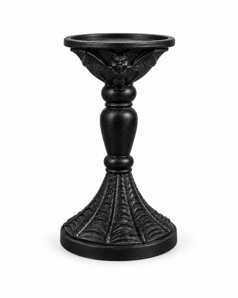 Gothic Bat Pillar Candle Holder in Matte Black Finish
