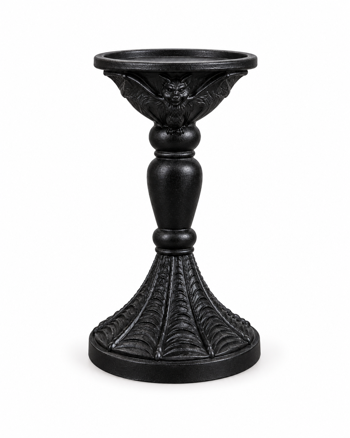 Gothic Bat Pillar Candle Holder in Matte Black Finish
