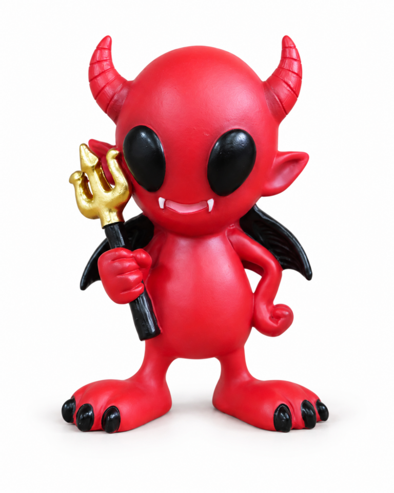 Little Red Devil Figurine with Gold Trident – 13cm