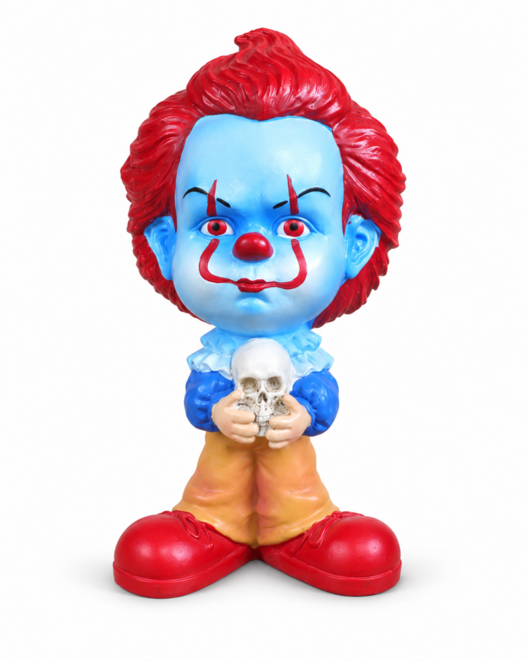 Big Head Clown Figurine Holding Skull – 21cm
