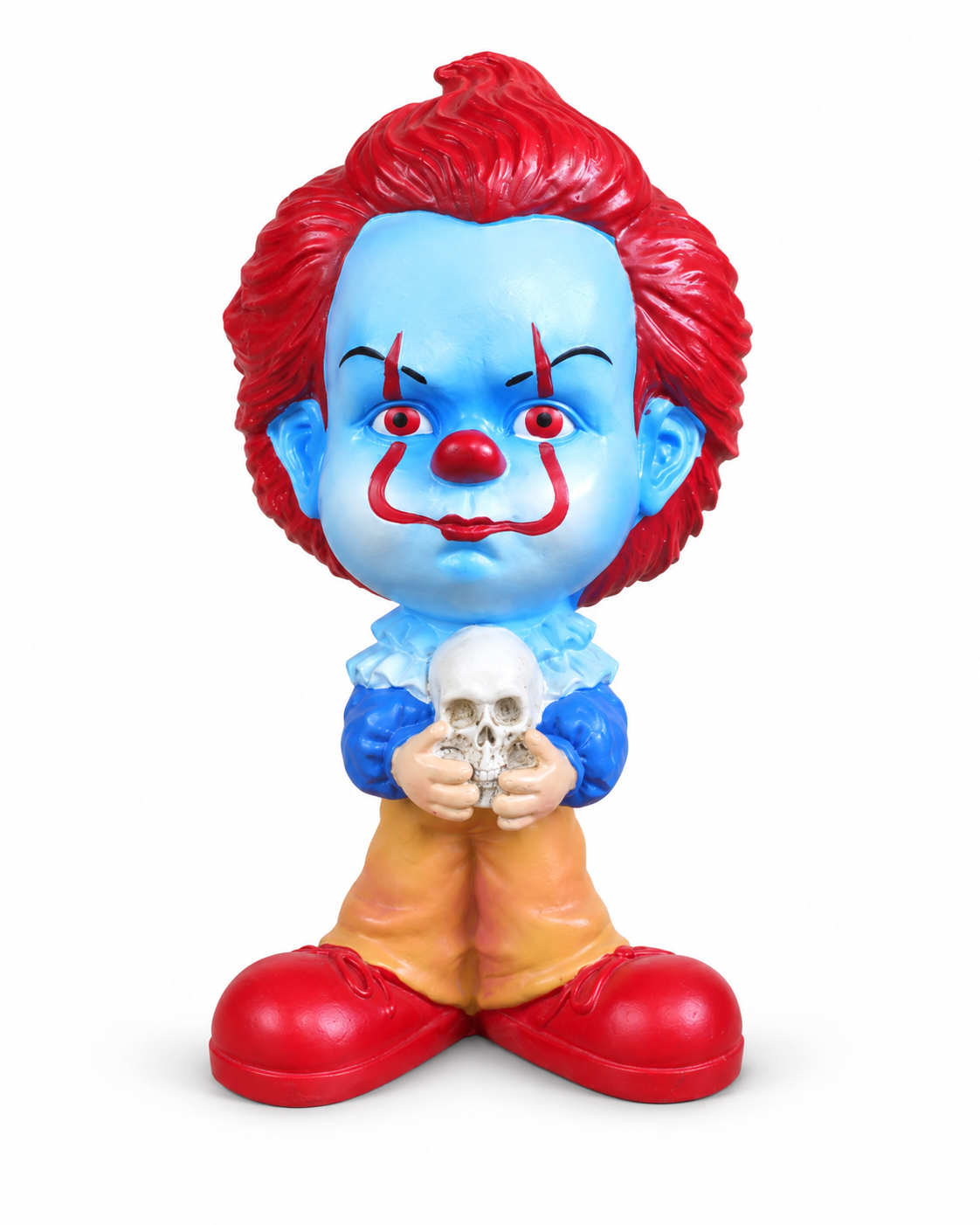 Big Head Clown Figurine Holding Skull – 21cm