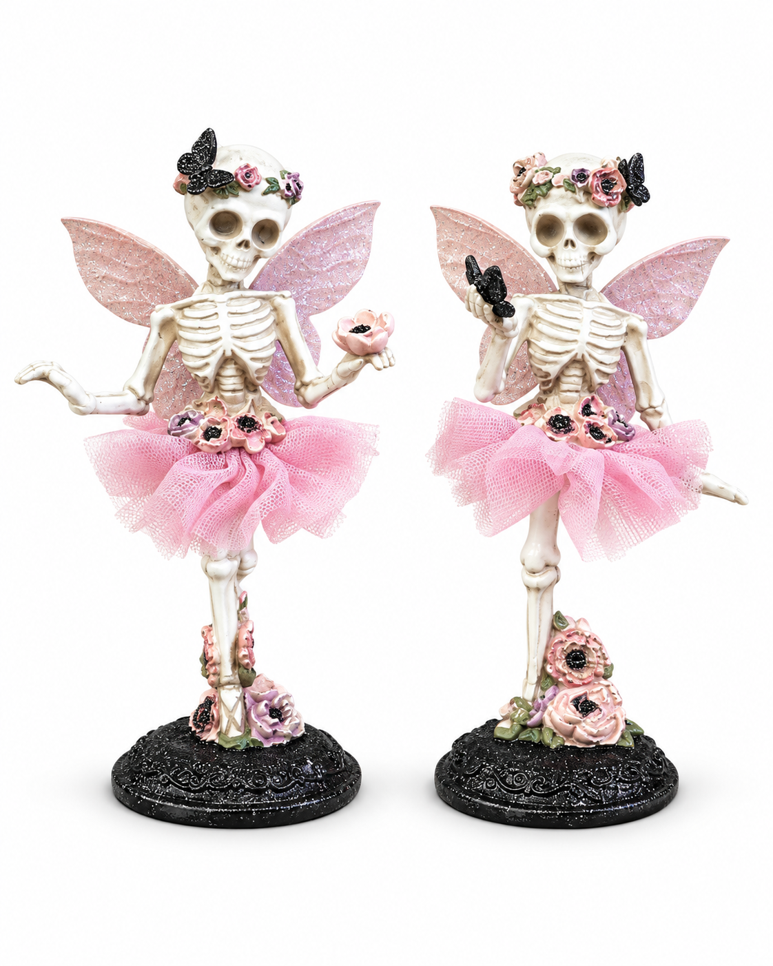 Ballet Skeleton Fairy Figurines – Pair, 17cm Tall