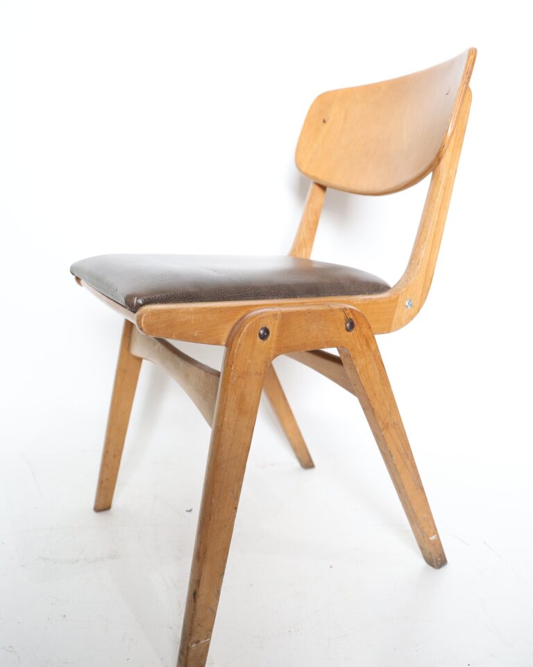 Mid Century Style Wooden Dining Chair with Brown Upholstered Seat