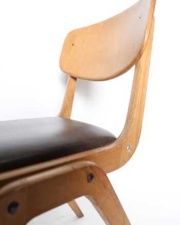Mid Century Style Wooden Dining Chair with Brown Upholstered Seat