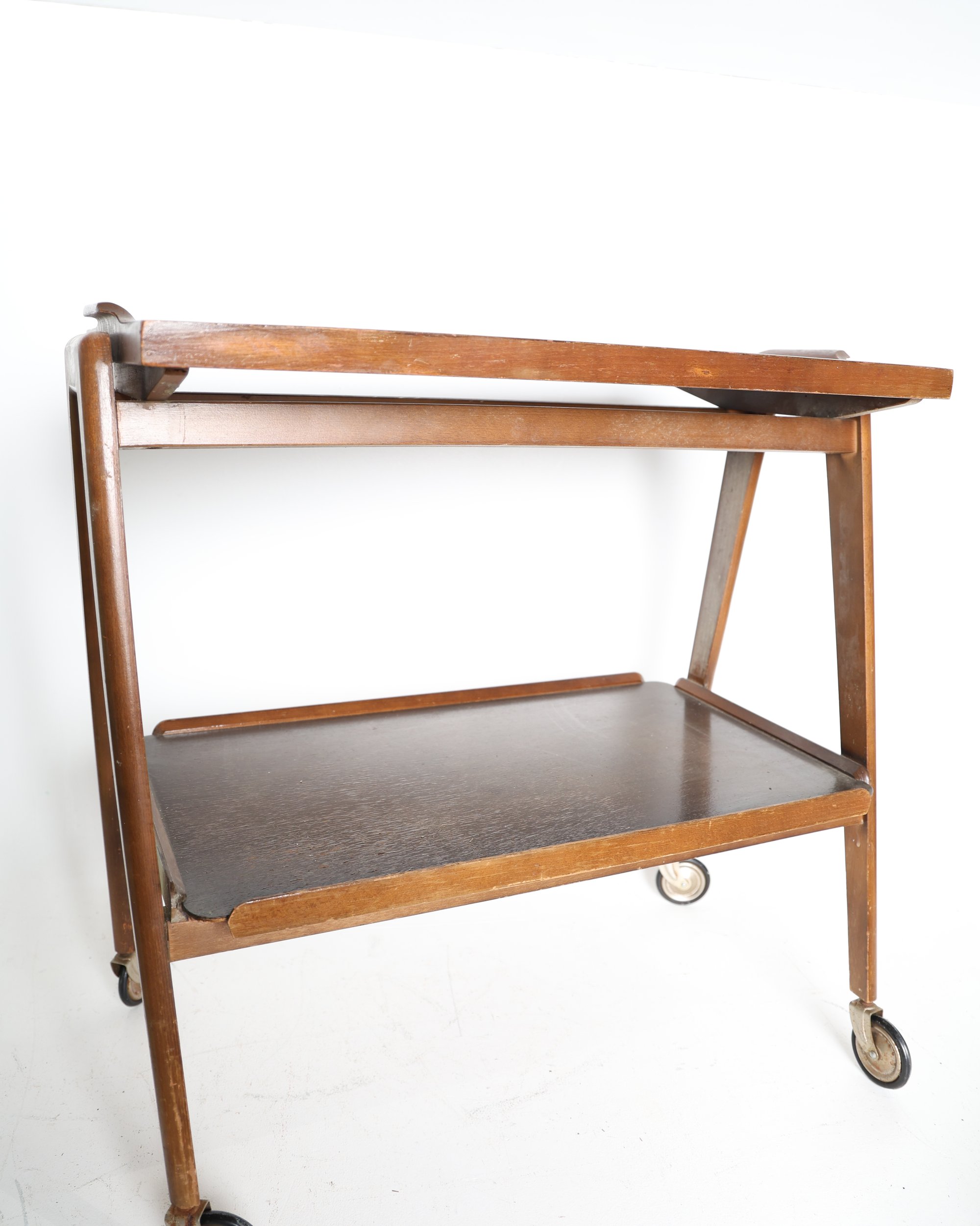 Mid Century Style Wooden Drinks Trolley with Removable Tray