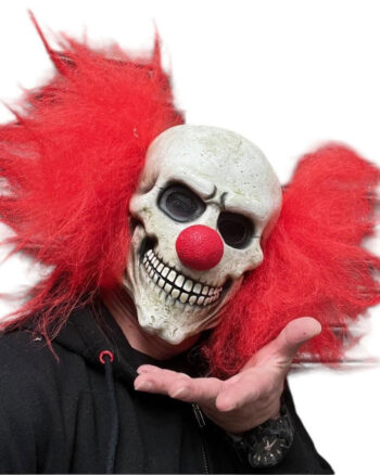 Clown Skull Mask with Red Hair and Nose