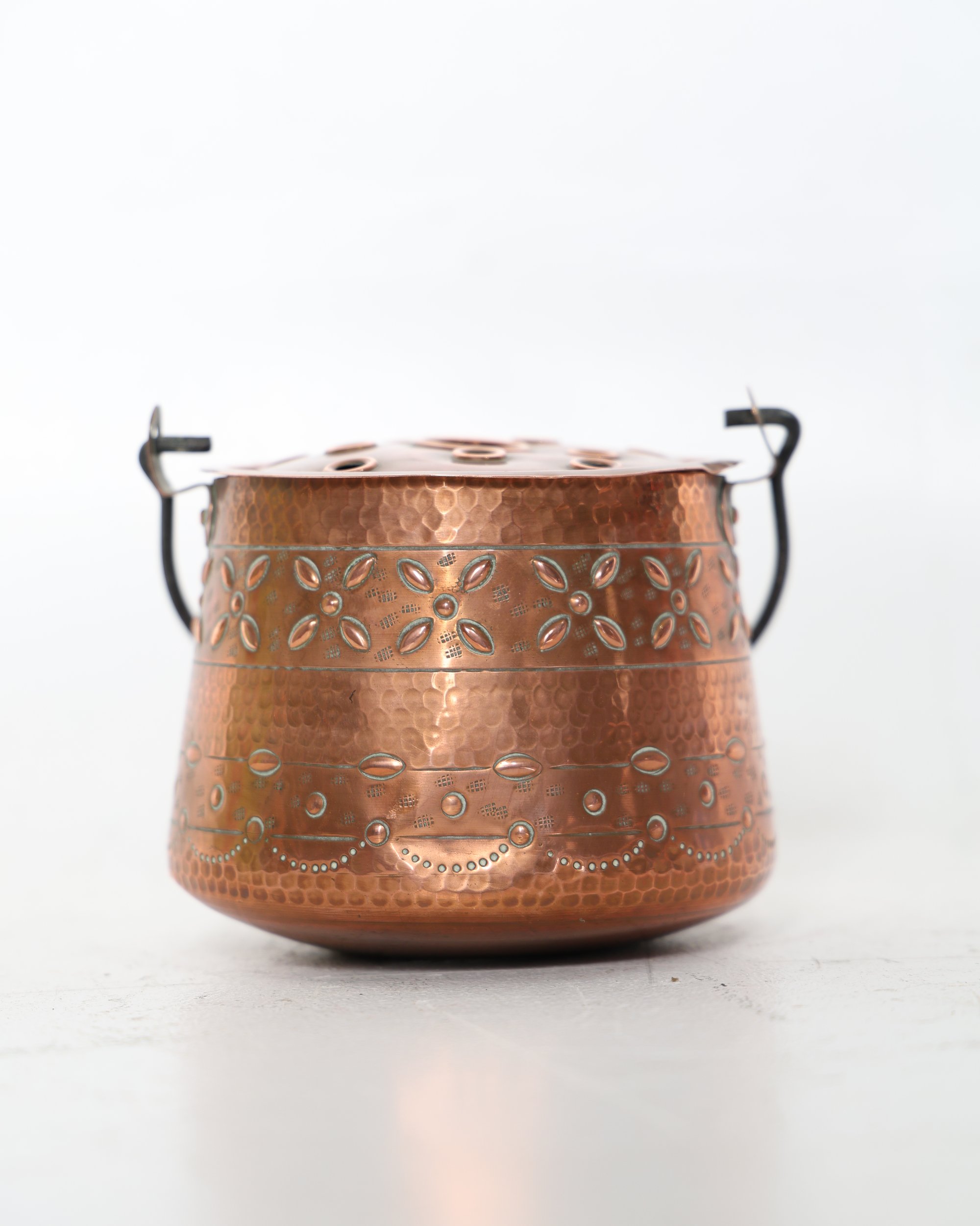Embossed Copper Pot with Perforated Lid and Swing Handle