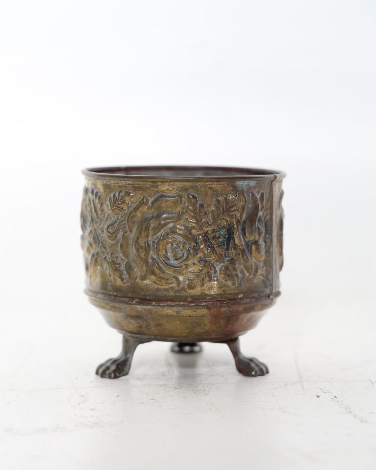 Embossed Floral Brass Footed Planter
