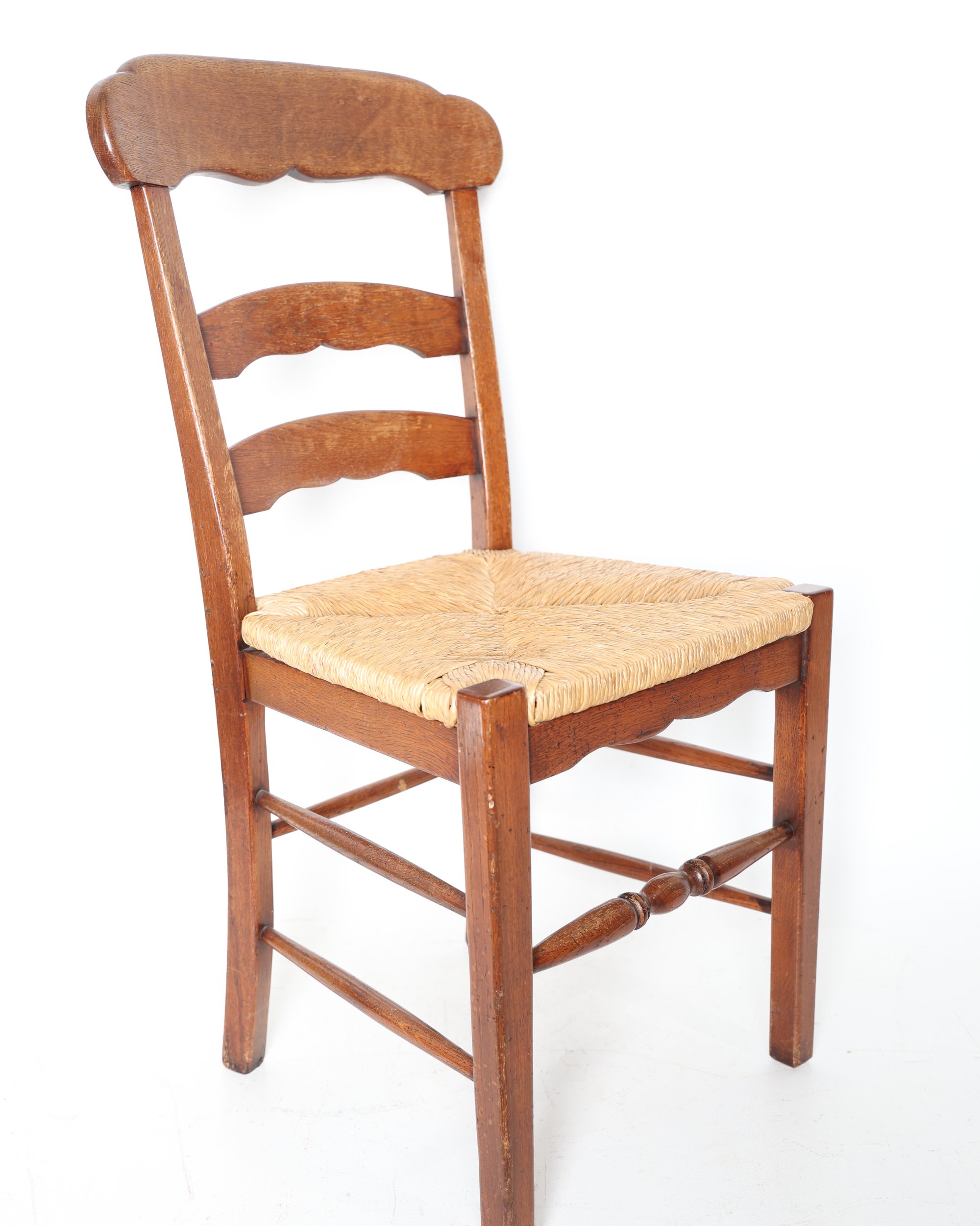 8 Wooden Ladderback Chairs (includes 2 carvers) with Woven Rush Seat