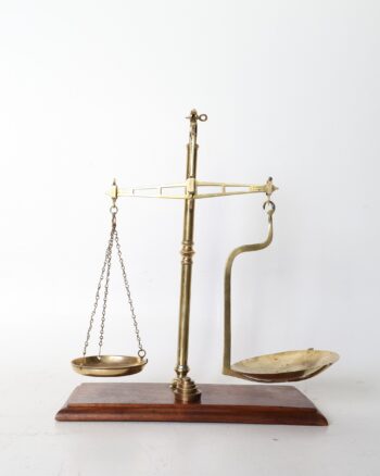 W and T Avery Ltd Brass Balance Scales on Wooden Base