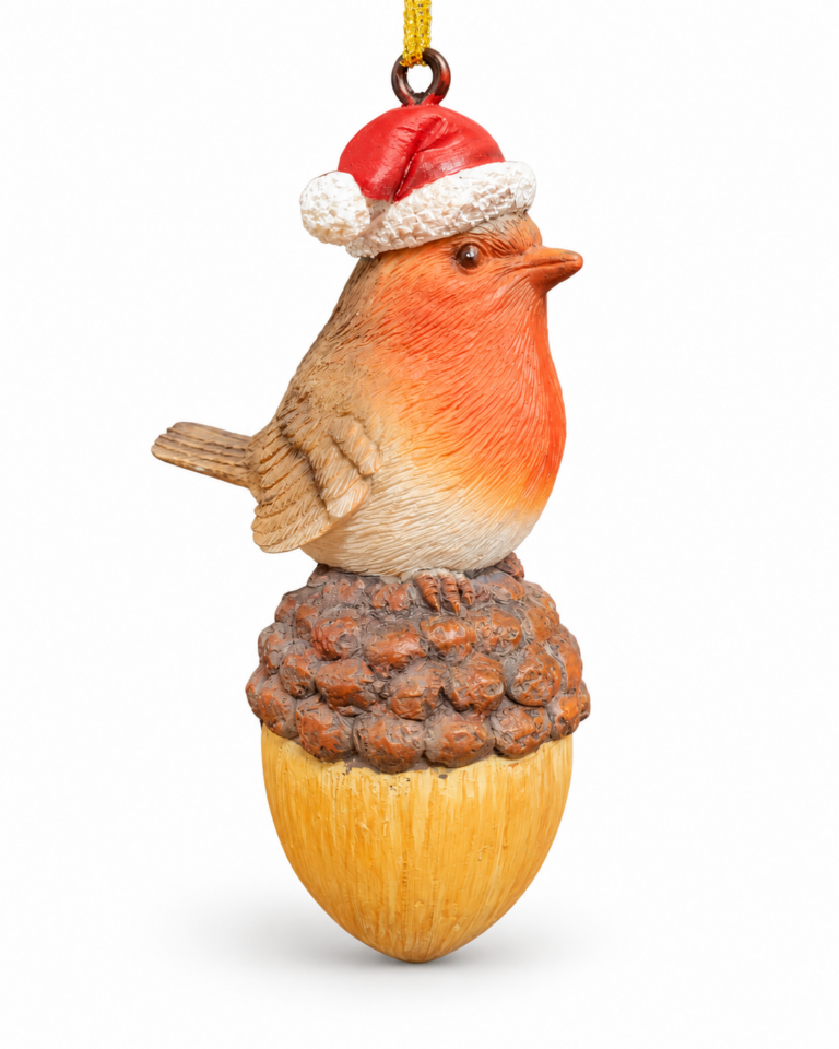 Robin on Acorn Christmas Bauble – 13cm