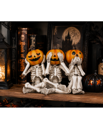 Three Wise Pumpkin Skeleton Ornament – 18cm Wide